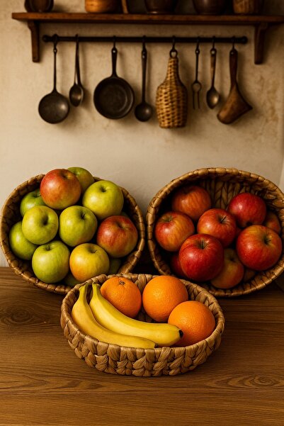 PEKPLUS Decorative Natural Hand Knitted Oval Wicker 3-Piece Basket Set Multi-Purpose Organizer