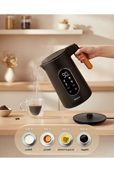 rebune Riboon Electric Kettle 1.7L 2200W - LED Touch - Stainless Steel - Black - RE-1-132