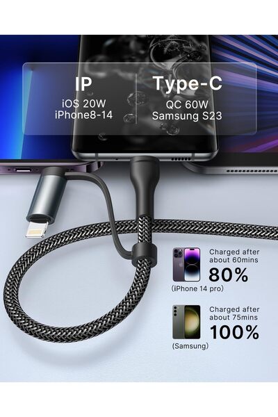 Aioneus 4-in-1 USB Multi Cable 1m, 60W PD Fast Charging