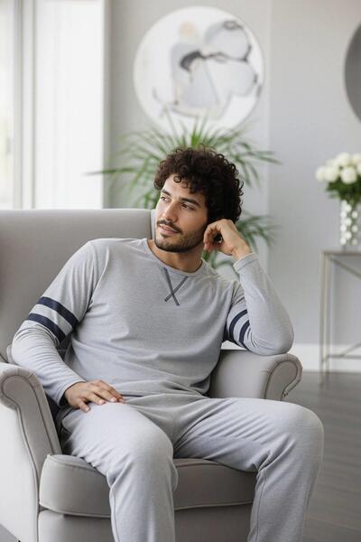 Pijamaevi Ανδρικό σετ πιτζάμες με μακρυμάνικο στυλ με σχέδιο ανθρακί