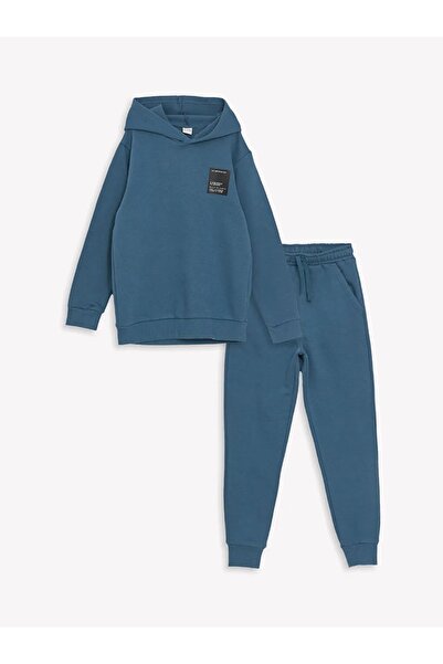 LC Waikiki Lcw Kids Petrol Printed Long Sleeve Boy's Hoodie and Sweatpants