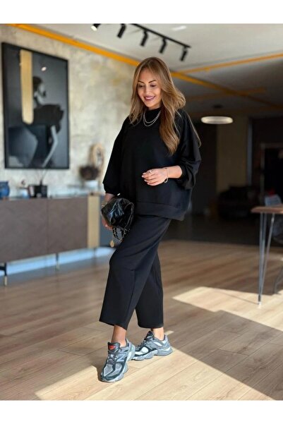 Kokosh moda Women's Long Sleeve Crew Neck Viscose Two Thread Blouse and Pants Double Suit