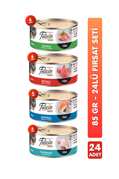 Felicia 24'lü Tahılsız Premium Karışık Aromalı Kedi Konserve Maması Kedi Yaş ...