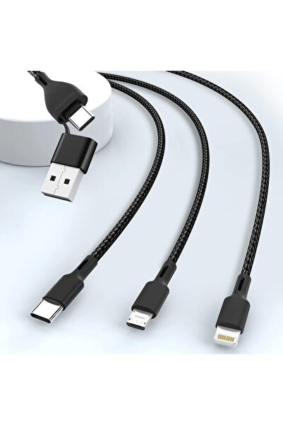 Zurligi كابل شحن متعدد 4 في 1 USB-C، بطول 3.93 قدم من النايلون المضفر