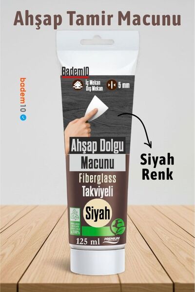 Badem10 (PREMİUM) Ahşap Parke Tamir Macunu SİYAH Renk Mobilya Masa Dolgu Çatl...