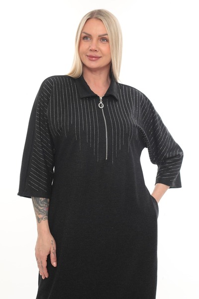 etselements Polo Neck Dress with Stones and Zipper Ets7267