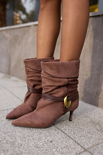 ANGELİNA JONES Avelia Women's Brown Suede Mini Heel Boots