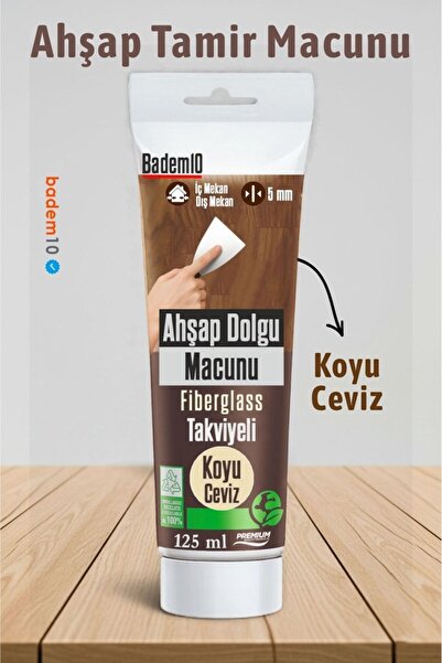Badem10 (PREMİUM) Ahşap Parke Tamir Macunu KOYU CEVİZ Mobilya Masa Dolgu Çatlak Çizik Giderici 125 ML