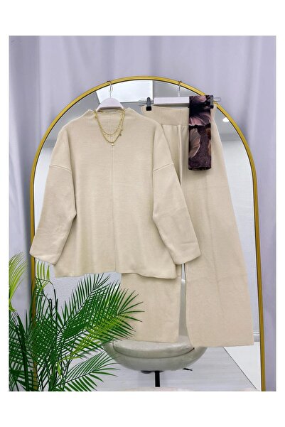 YEDİLALE Stand-Up Collar Casual Wide-Leg Knit Tunic Pants Double Set [Not a Shawl Genius, Size Range 38-44]