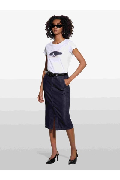 Sisley Women's Cotton and Lyocell Blend High Waist Midi Denim Skirt 325A447Zl002U-Sis932