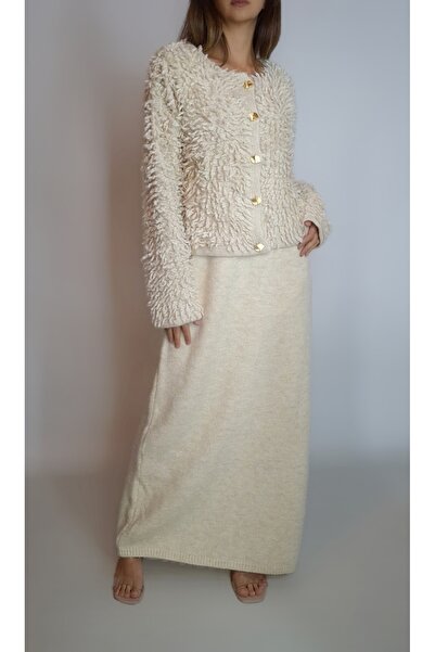 oyagüler طقم تريكو مكون من قطعتين، فستان طويل وكارديجان بلون إكرو للنساء YY10...