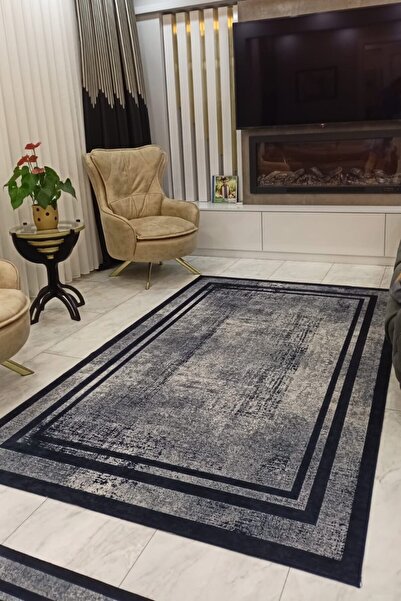 VOPTEKS Siyah Halı Salon Halısı Makinede Yıkanabilir Halı Kaymaz Taban Halı