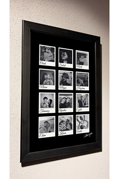 photonom 12 Aylık Fotoğraf Baskılı Takvim Tablo - Sevgili Yılbaşı Hediyesi Kişiye Özel Siyah Çerçeve