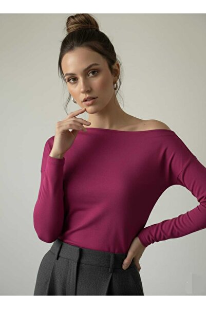 ns nirvana secret Дамска блуза с дълъг ръкав и лодка деколте от зимна бузиста...