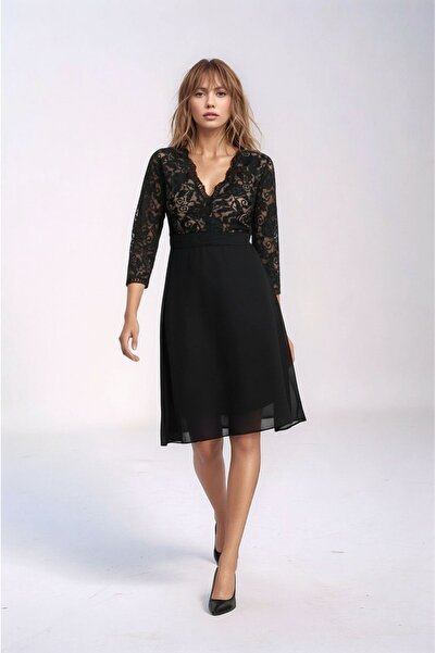 MAMAYAGA Kadın Tül Yaka Detaylı Truvakor Kol Şık Rahat Kalıp Büyük Beden Curv...