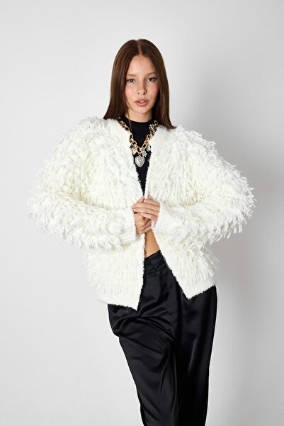 SHERIN Ecru Tasseled Knitwear Cardigan