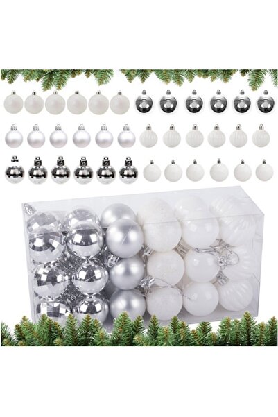 AB HOMES Set of Christmas Tree Baubles, 3 cm, 36 Pieces, Silver & White