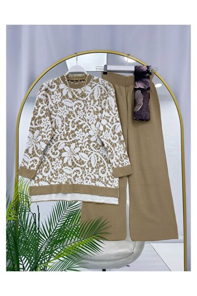 YEDİLALE Flower-Patterned Zero-Collar Knitwear Double Set [Excluding Underwear and Shawl]