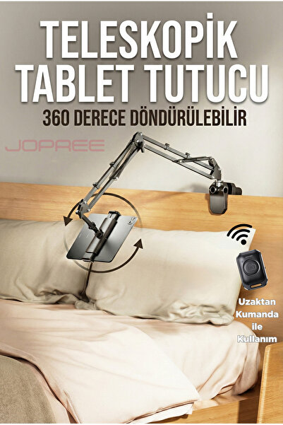 Jopree Teleskopik 360 Derece Ayarlanabilir Tablet Tutucu - Uzaktan Kumandalı