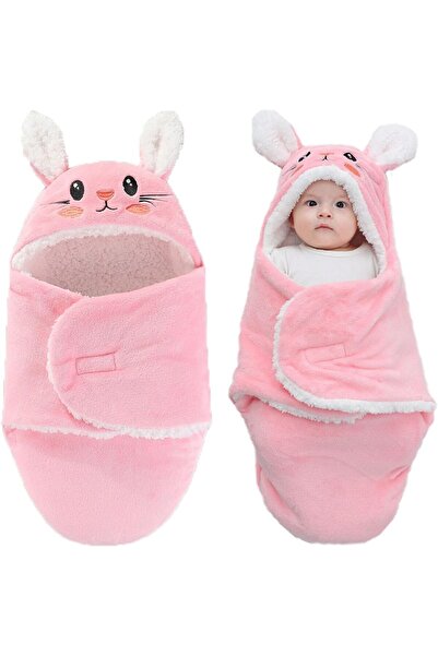 ELECDON Baby Hooded Fleece Swaddle Blanket 62cm (Pink)