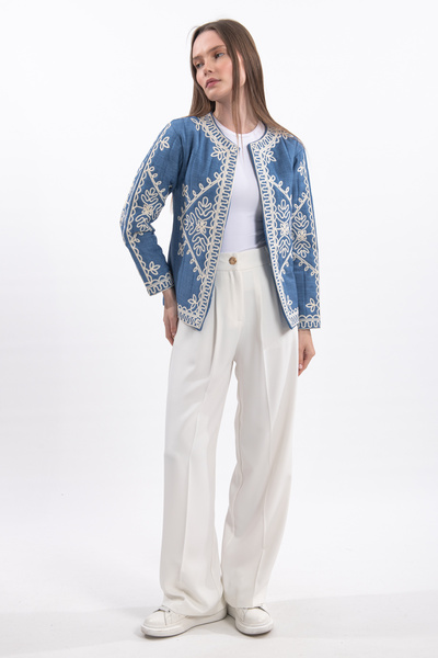 Hatun Atila Jachetă matlasată brodata 7657 - Albastru