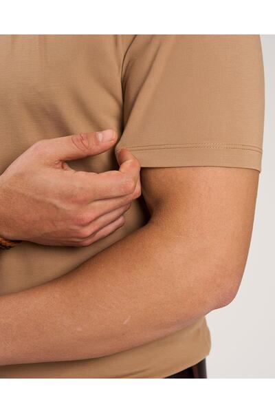 TerziAdemAltun Italian Style S Slim Fit Crew Neck Knitwear T-Shirt Beige T13760