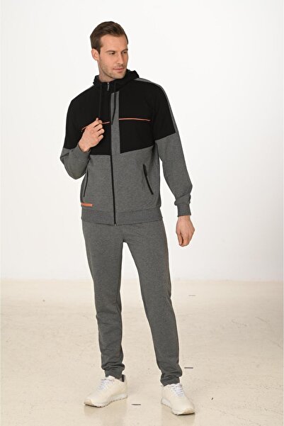 Marco Ferry Men's Cotton Full Zip Hooded Tracksuit Set Anthracite M. 5287-A