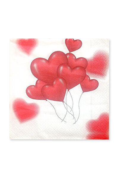 Story 33X33 cm 2-Ply Red Heart Balloons Patterned 20-Piece Colorful Paper Napkins