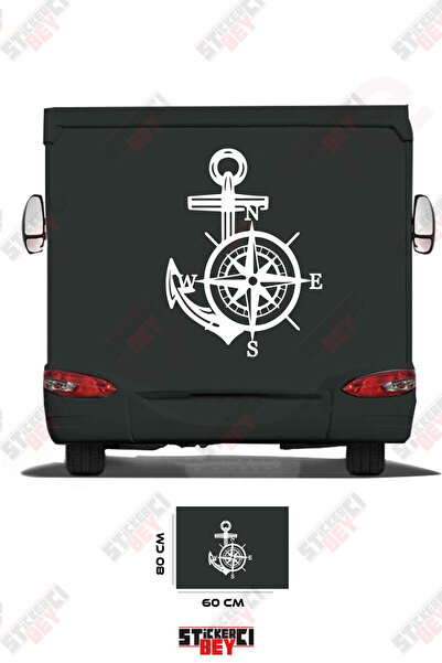 STİCKERCI BEY Caravan Sticker Coating with Anchor and Rudder Images