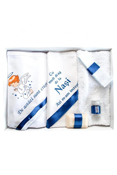 Paperla Trusou de botez, 6 piese Ingeras imprimat, cu accesorii bleumarin