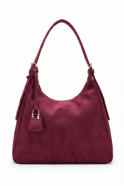 Zenvia Geantă de umăr pentru femei model Maraw din piele intoarsa burgundy cu...