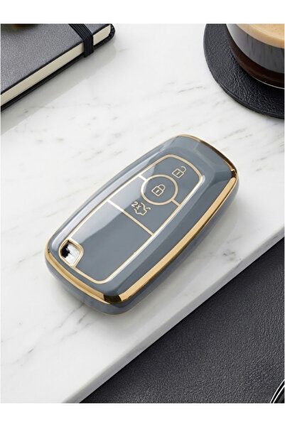 BİVİUM Ford Transit Custom Mondeo Kuga Explorer S-Max Ranger Ecosport 3 Buton Nano Anahtar Kılıfı Gri