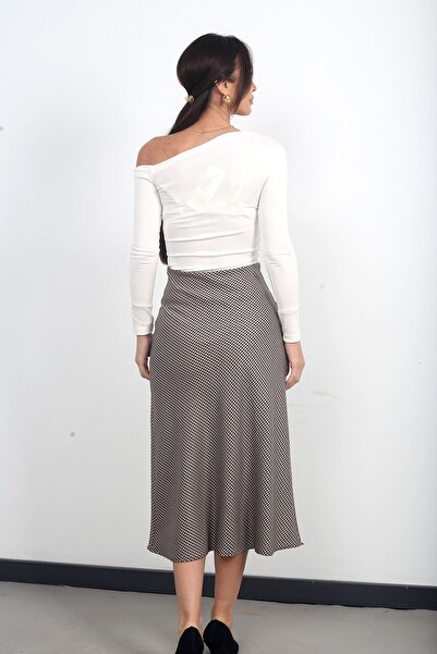 By Saygı Women's Elastic Waist Mini Houndstooth Patterned Midi Bell Skirt