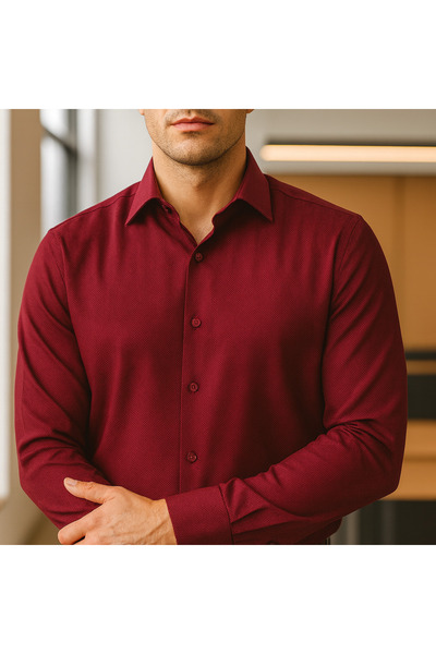 CATHECAT Dobby Patterned Slimfit Easy-Iron Non-Shrink Tie Shirt