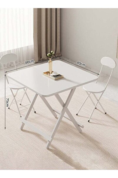 Taimi 5-Piece Folding Dining Set,Table with 4 Chairs Elegant Design, Wooden Table 80x80x74cm White