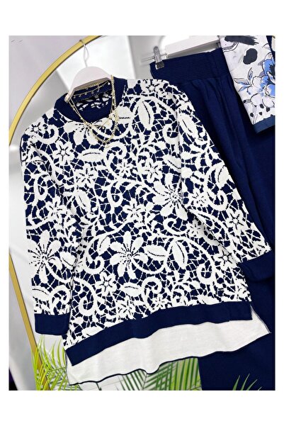 YEDİLALE Flower-Patterned Zero-Collar Knitwear Double Set [Excluding Underwear and Shawl]