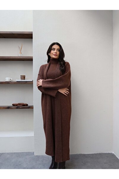 ESRAHELVACI Corded Fabric Turtleneck Dress Cardigan Set