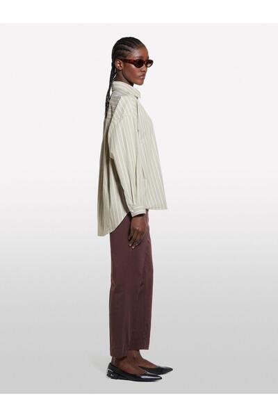 Sisley Women's 100% Cotton Striped Masculine Poplin Shirt 325P5Lkylq08H-Sis903