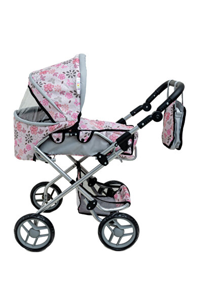 Doris Flowers 2in1 foldable doll stroller with adjustable handle, canopy with window, mattress