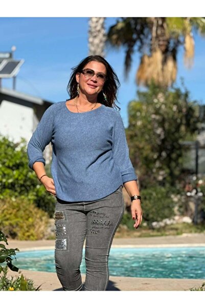 Punta Otantik Nc22325 Simit Yaka Italian Basic Angora Blouse Blue