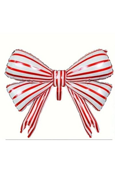 BEST PARTİ White Red Striped Ribbon Shaped Foil Balloon