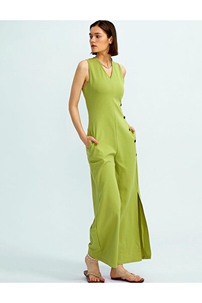 NO BRAND Women's Summer Sleeveless V-neck Jumpsuit with Pockets