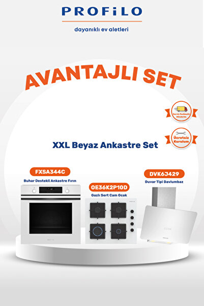 Profilo FXSA344C -OE36K2P10D - DVK6J429 3'lü Beyaz Ankastre Set