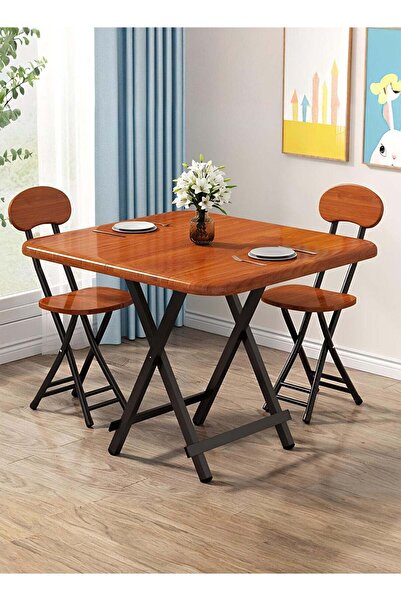 Taimi 3-Piece Folding Dining Set,Table with 2 Chairs Elegant Design, Wooden Table 80x80x74cm Black