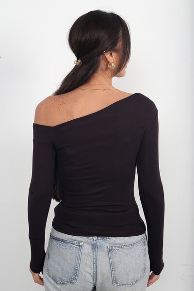 By Saygı Γυναικεία μπλούζα με μακρύ μανίκι με έναν ώμο με λαιμόκοψη και μπλούζα με μακρύ μανίκι