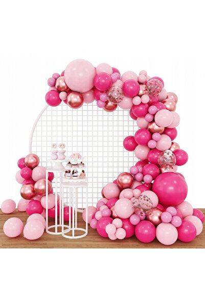 Paperla Arcada Balloons Party Set 126 Latex Balloons, 12 cm, 25 cm, 30 cm, 45 cm, Pink, Pale Pink, Gold