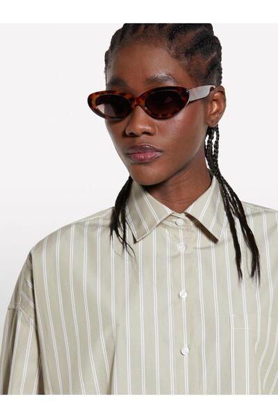 Sisley Women's 100% Cotton Striped Masculine Poplin Shirt 325P5Lkylq08H-Sis903