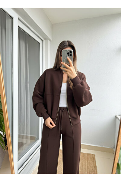 BayBayan طقم بدلة رياضية نسائية من 3 قطع مع سترة بومبر ناعمة الملمس