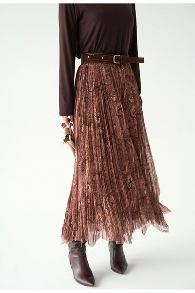 TLG GİYİM Κομψή φούστα από σιφόν με vintage σχέδιο, επένδυση και πλισέ