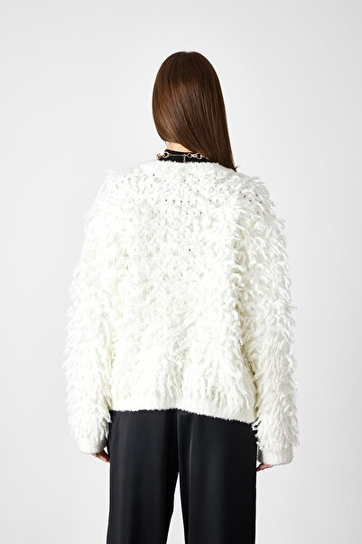 SHERIN Ecru Tasseled Knitwear Cardigan